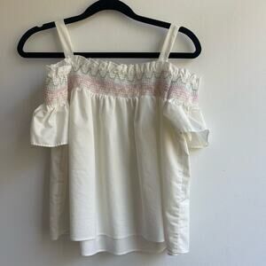 Shoshanna Off The Shoulder Embroiders White Cotton Blouse - 4